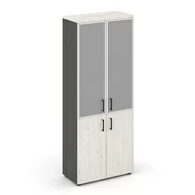 Шкаф высокий широкий (2 низких фасада ЛДСП + 2 средних фасада стекло сатин в раме) SN.STS-103 796*400*1982