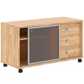 Тумба мобильная с дверью купе стеклянной в раме 1200x500x660