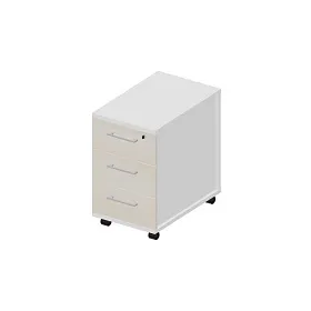 Тумба мобильная узкая (3 ящика, стандартные колёсные опоры, ручки - алюминий), 340х530х570