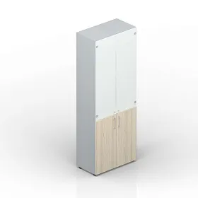 Шкаф для документов (2 двери + 2 белые матовые стеклянные двери, 4 полки, ручки - алюминий), 800х440х1950 - ЭйБиСи-проджект Шкаф для документов (2 двери + 2 белые матовые стеклянные двери, 4 полки, ручки - алюминий), 800х440х1950