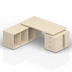 Стол на опорной тумбе 3 ящика и опорной сервисной тумбе (левый) 1800(+300/450/600)х1800х735