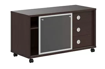 Тумба мобильная с дверью купе стеклянной в раме 1200x500x660