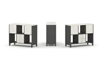 Набор стеллажа одностороннего, 2 яруса  (Вставка с распашным фасадом-2шт, Вставка два ящика - 1шт,) SN.NS-231 1121*400*881