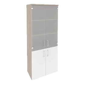 Шкаф высокий широкий (2 низких фасада ЛДСП + 2 средних фасада стекло) 800x420x1977