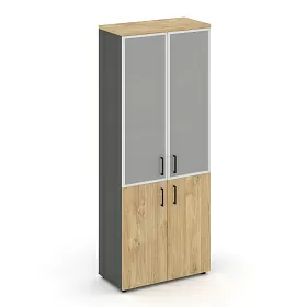 Шкаф высокий широкий (2 низких фасада ЛДСП + 2 средних фасада стекло сатин в раме) SN.STS-103 796*400*1982