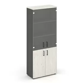 Шкаф высокий широкий (2 низких фасада ЛДСП + 2 средних фасада стекло прозрачное) SN.STS-102 796*400*1982