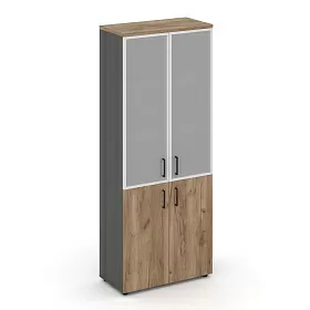 Шкаф высокий широкий (2 низких фасада ЛДСП + 2 средних фасада стекло сатин в раме) SN.STS-103 796*400*1982