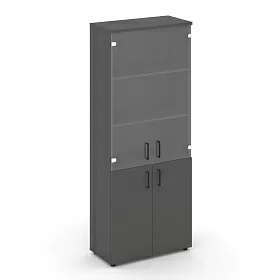 Шкаф высокий широкий (2 низких фасада ЛДСП + 2 средних фасада стекло прозрачное) SN.STS-102 796*400*1982