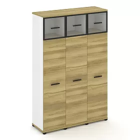 Шкаф три узкие секции, 5 ниш (3 фасада ЛДСП  4 ниши + 3 фасада стекло прозрачное в раме, 1 ниша) 1252х420х1922